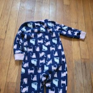 Size 18 Month Girls Carters Cat Graphic Onesie Zip Pajama Navy Blue